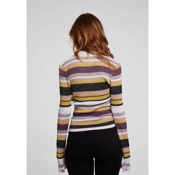 NEW Chaser Striped Flare Sleeve Top Winter Feminine Preppy Gossip Girl Chic - Picture 4 of 12